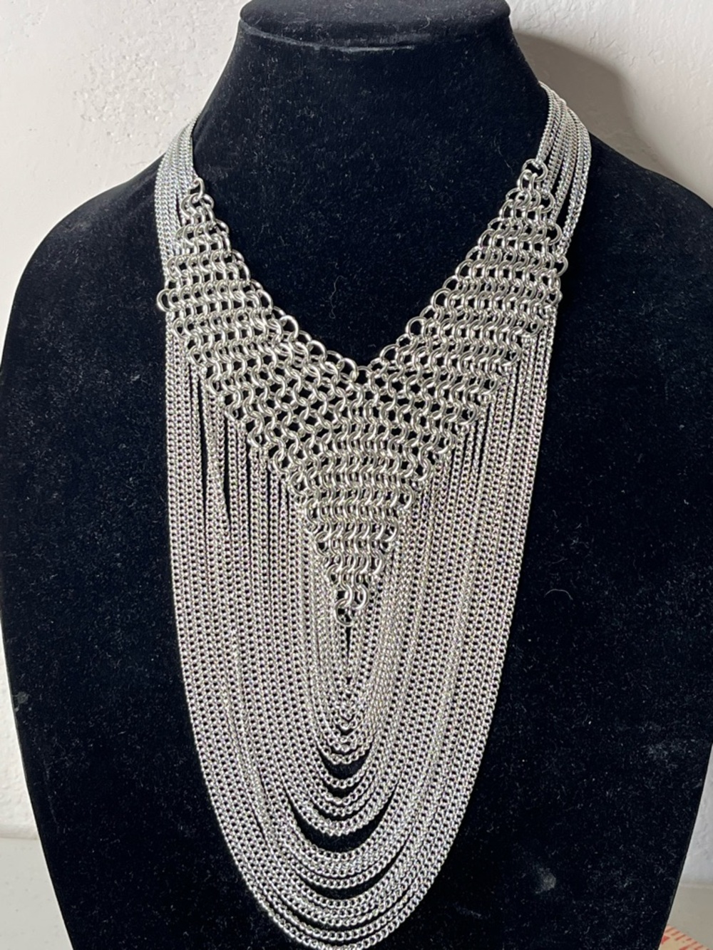 Triangular Silver Multi-Layer Chain Necklace